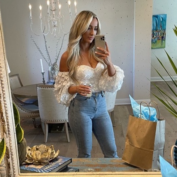 ASOS Tops - (ASOS) forever U Cold Shoulder, Floral, Bustier Long Puffy Sleeve Top. Crop top